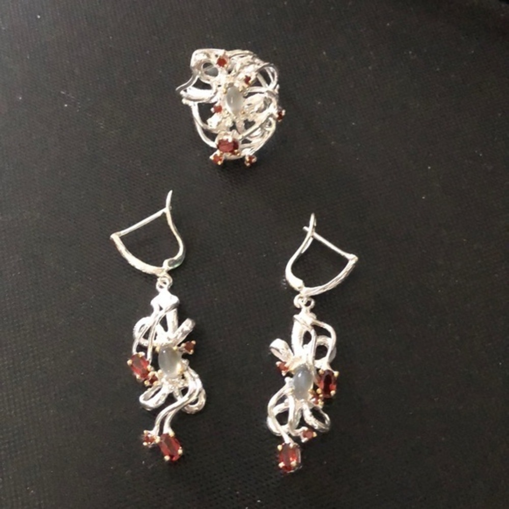 Bow style artisan 925 Earrings & ring set size 6.5